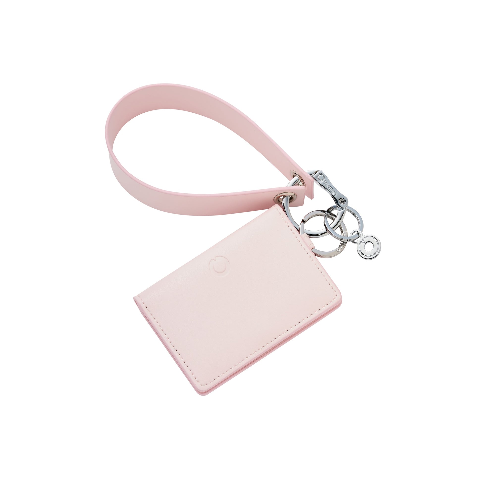 Stylish pink leather wristlet keychain accessory loop with matching keychain wallet