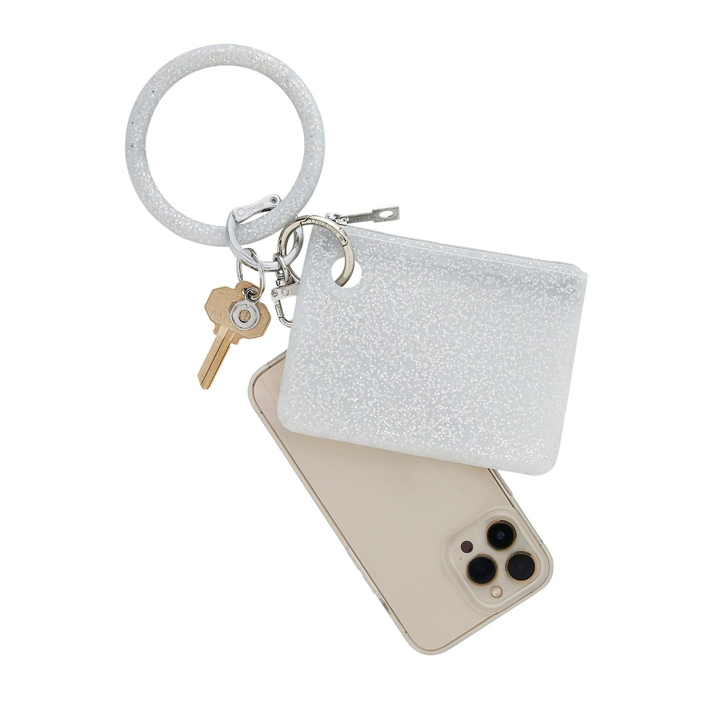 Silicone 3 in 1 set with Quicksilver confetti Big O Key ring, Phone Connector and matching Mini Pouch