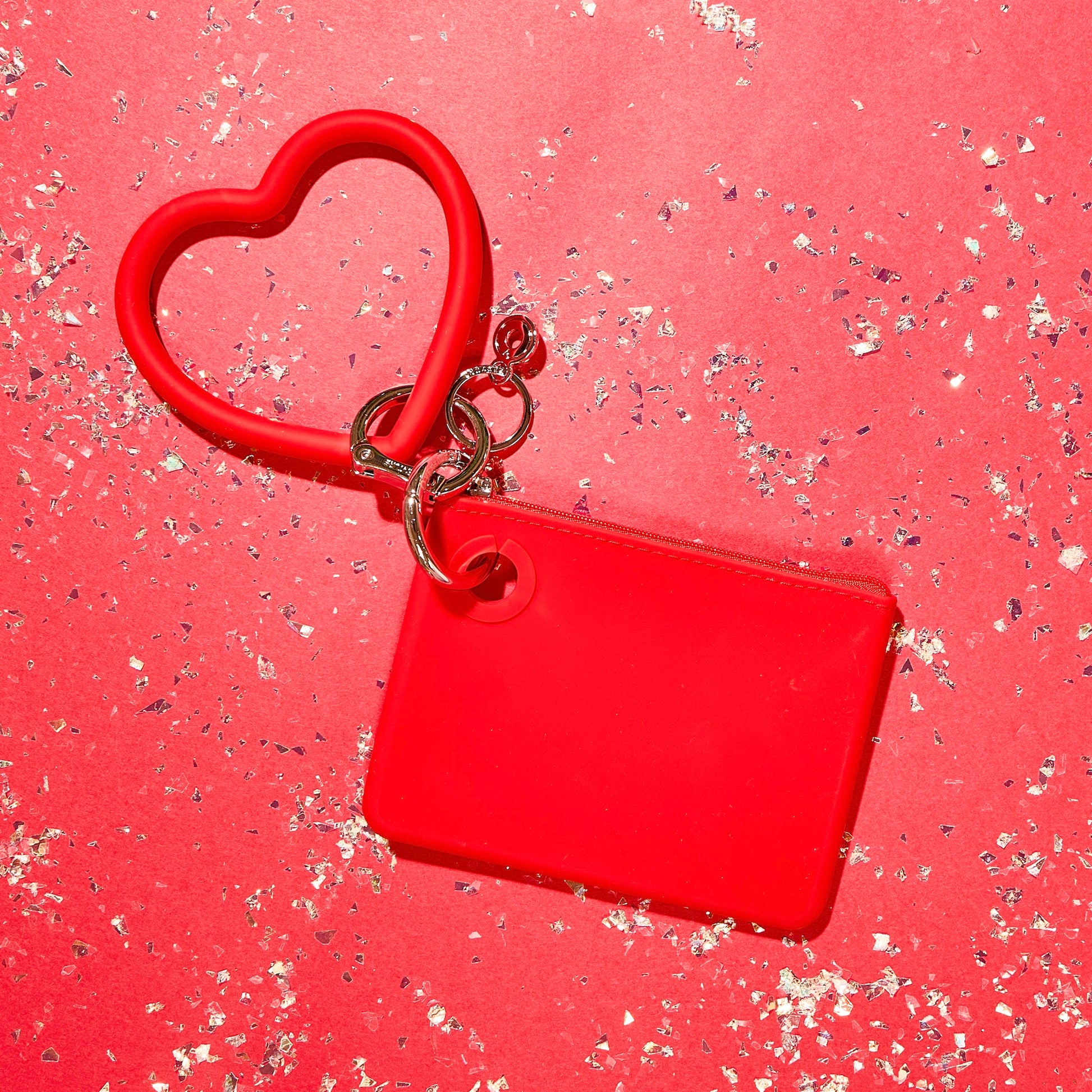 Silicone heart keychain - red keychain bracelet gift