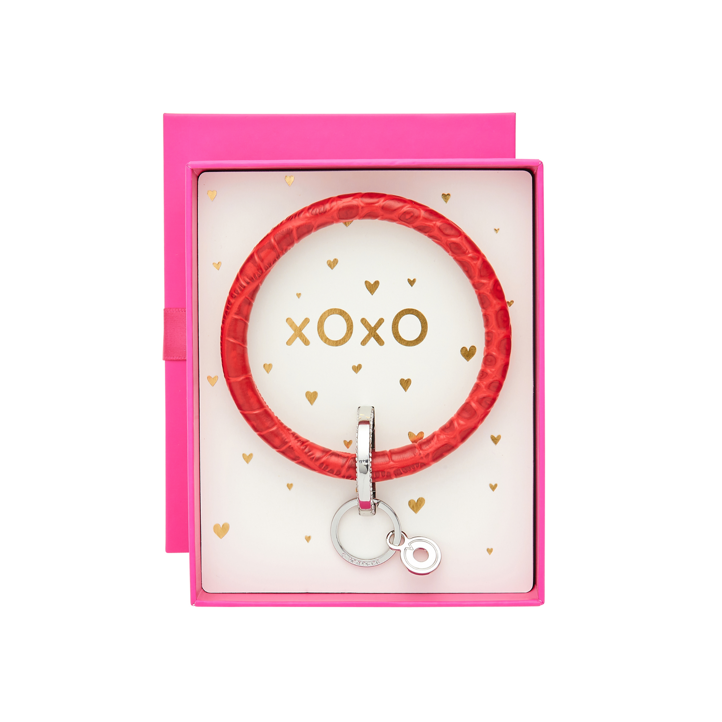 Trendy red leather keychain in luxe gift box 