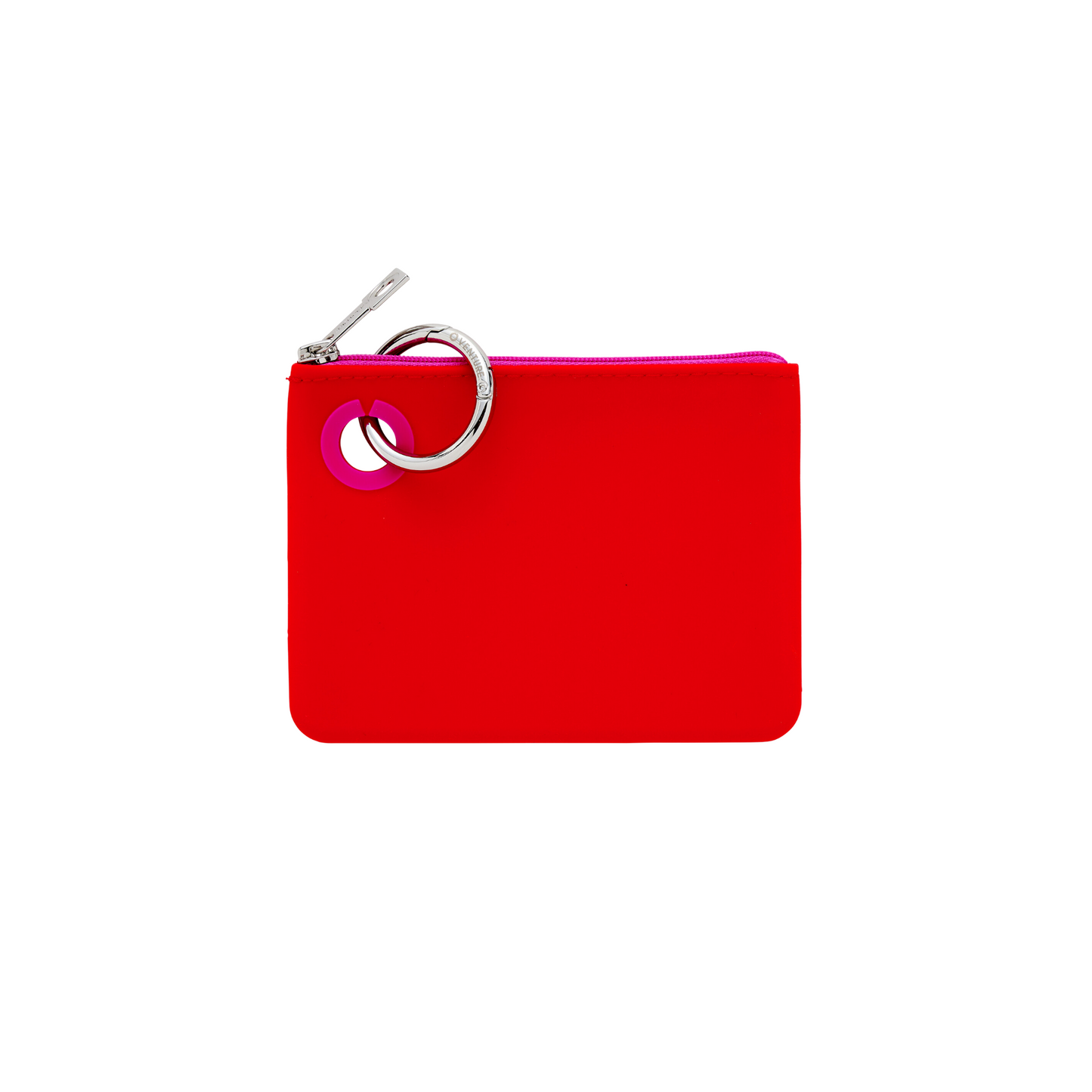 A vibrant red and pink water-resistant Mini Pouch with pink zipper and accents.