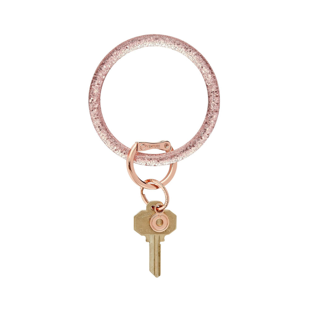 Rose Resin Big O Key Ring with Rose Gold Glitter inside. Rose gold locking clasp attached