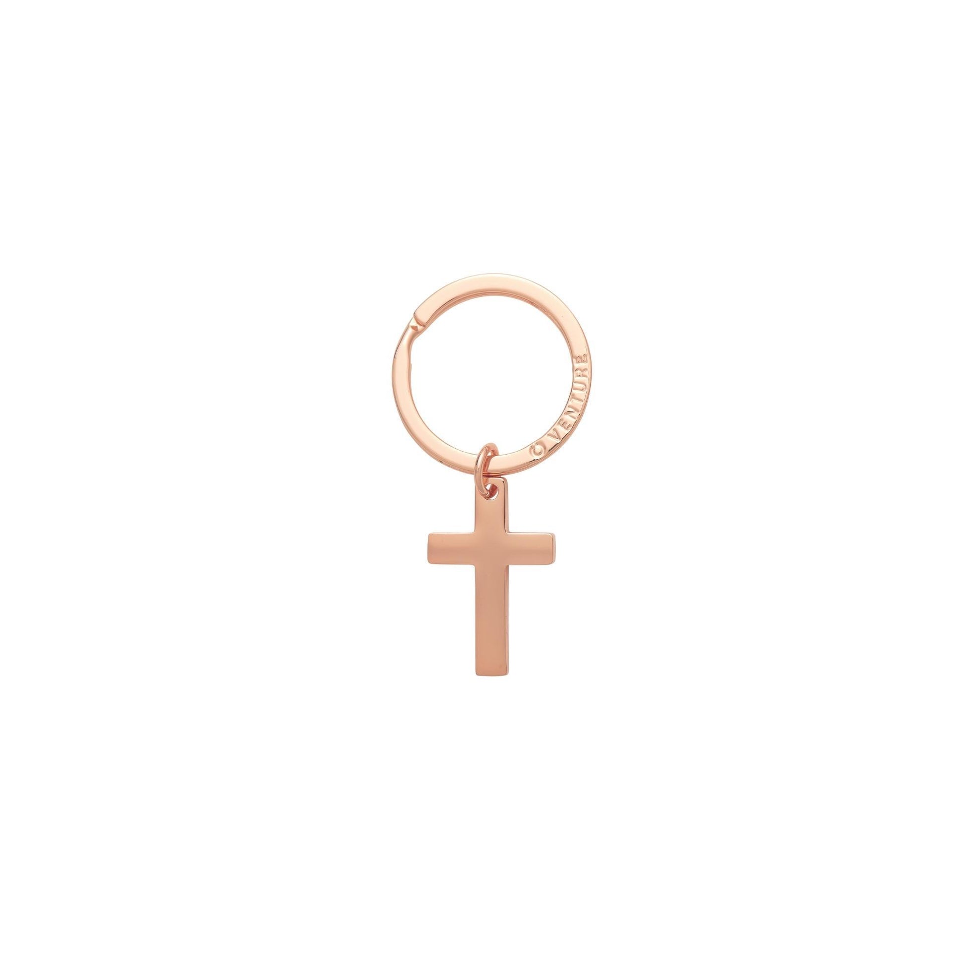 Cross key chain in rose gold finish. This keyring can stand alone or be attached to a big o key ring as a charm.