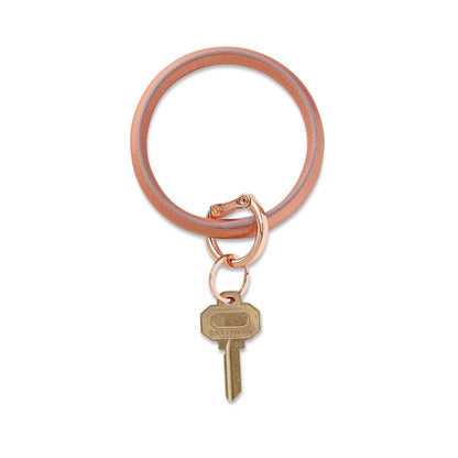 Smooth Rose Gold Leather Big O Key Ring with Rose Gold Locking Clasp