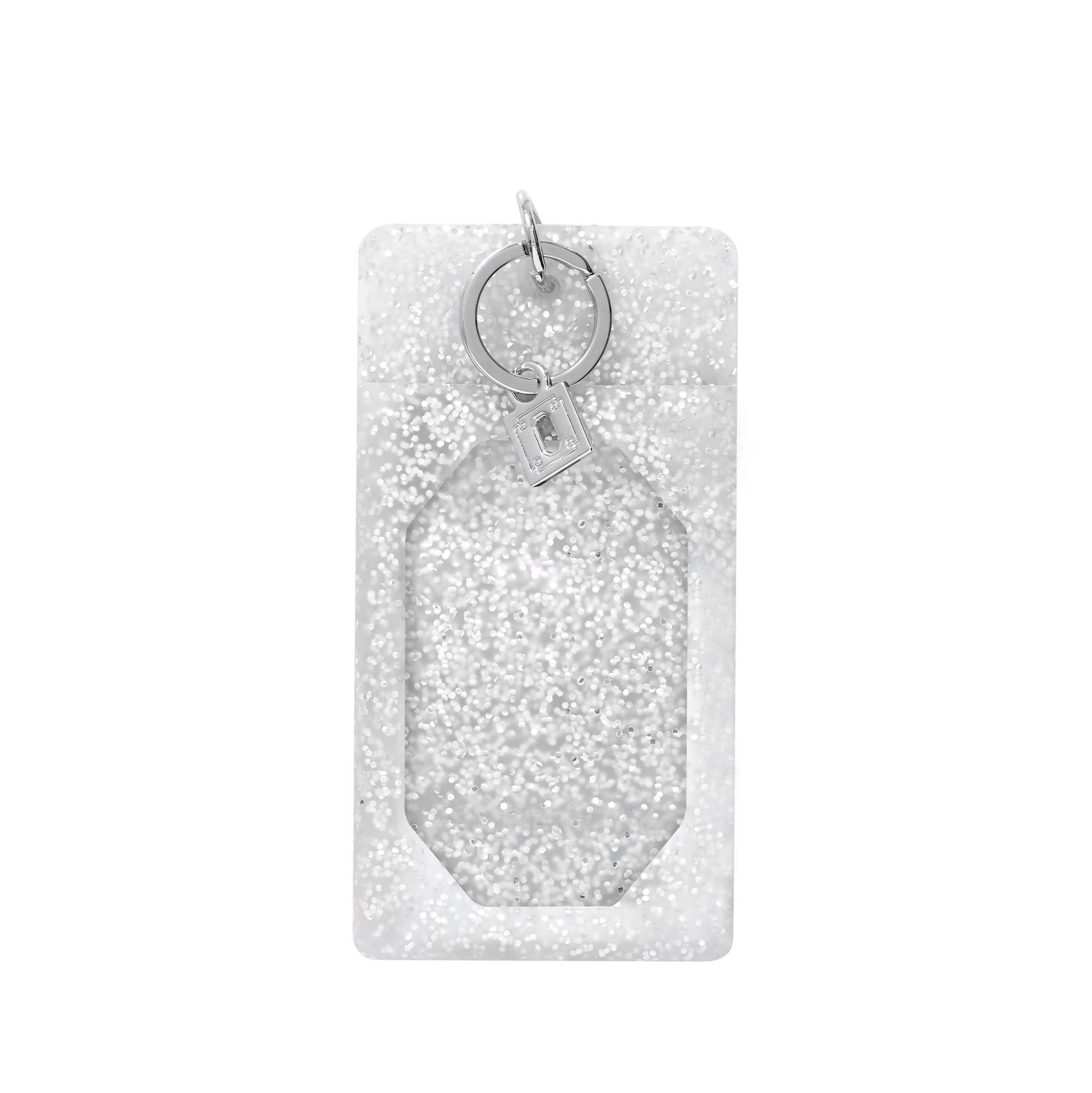 Silicone Quicksilver Confetti ID case. Sheer silver with silver confetti and silver hardware