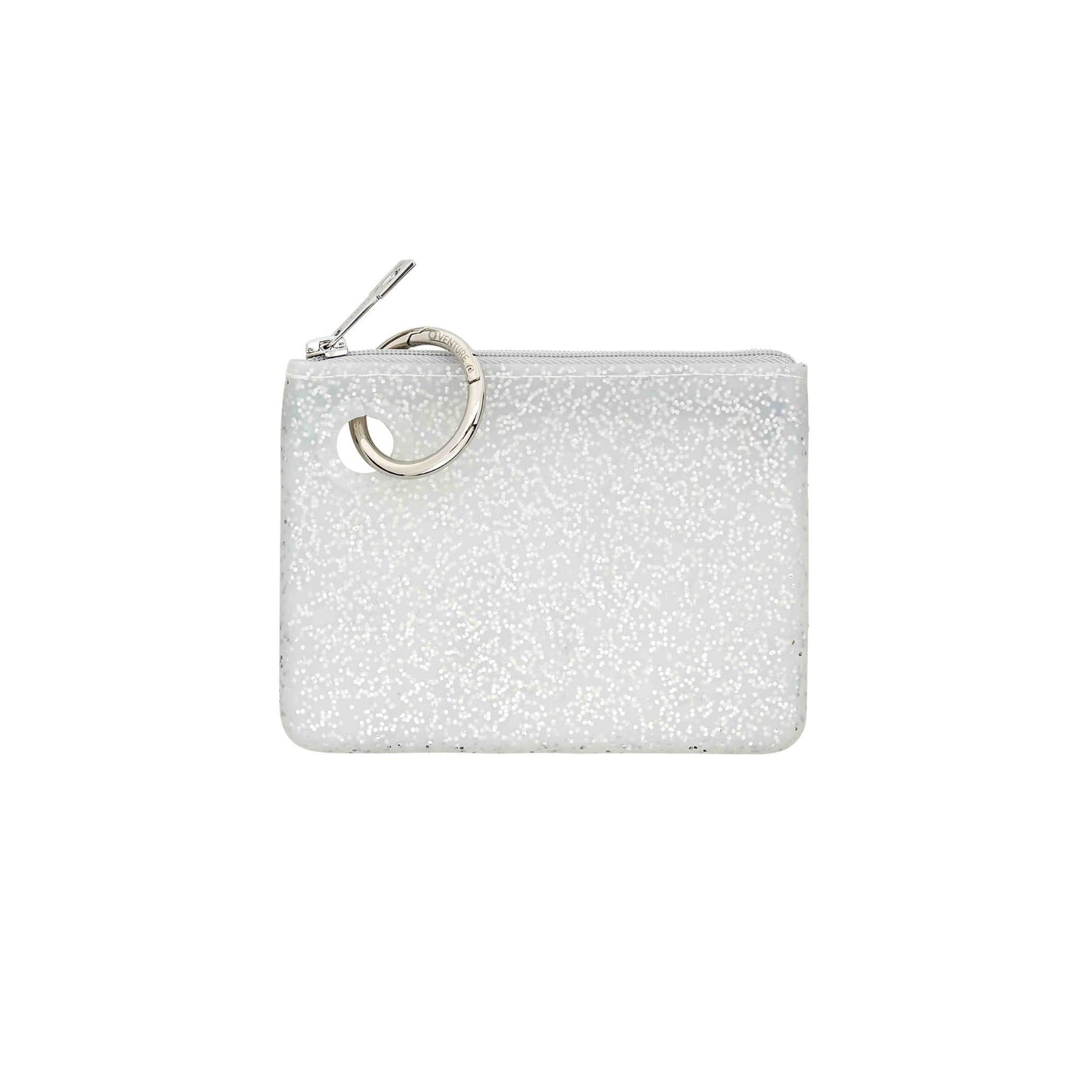 Mini silicone pouch in quicksilver confetti with silver glitter