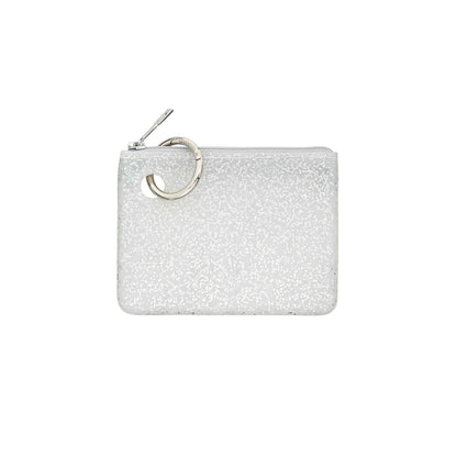 Mini silicone pouch in quicksilver confetti with silver glitter