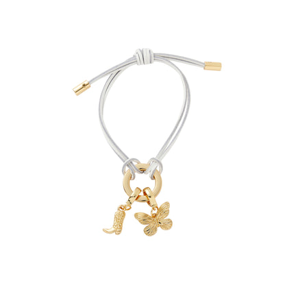 White Leather adjustable cord bracelet with charms