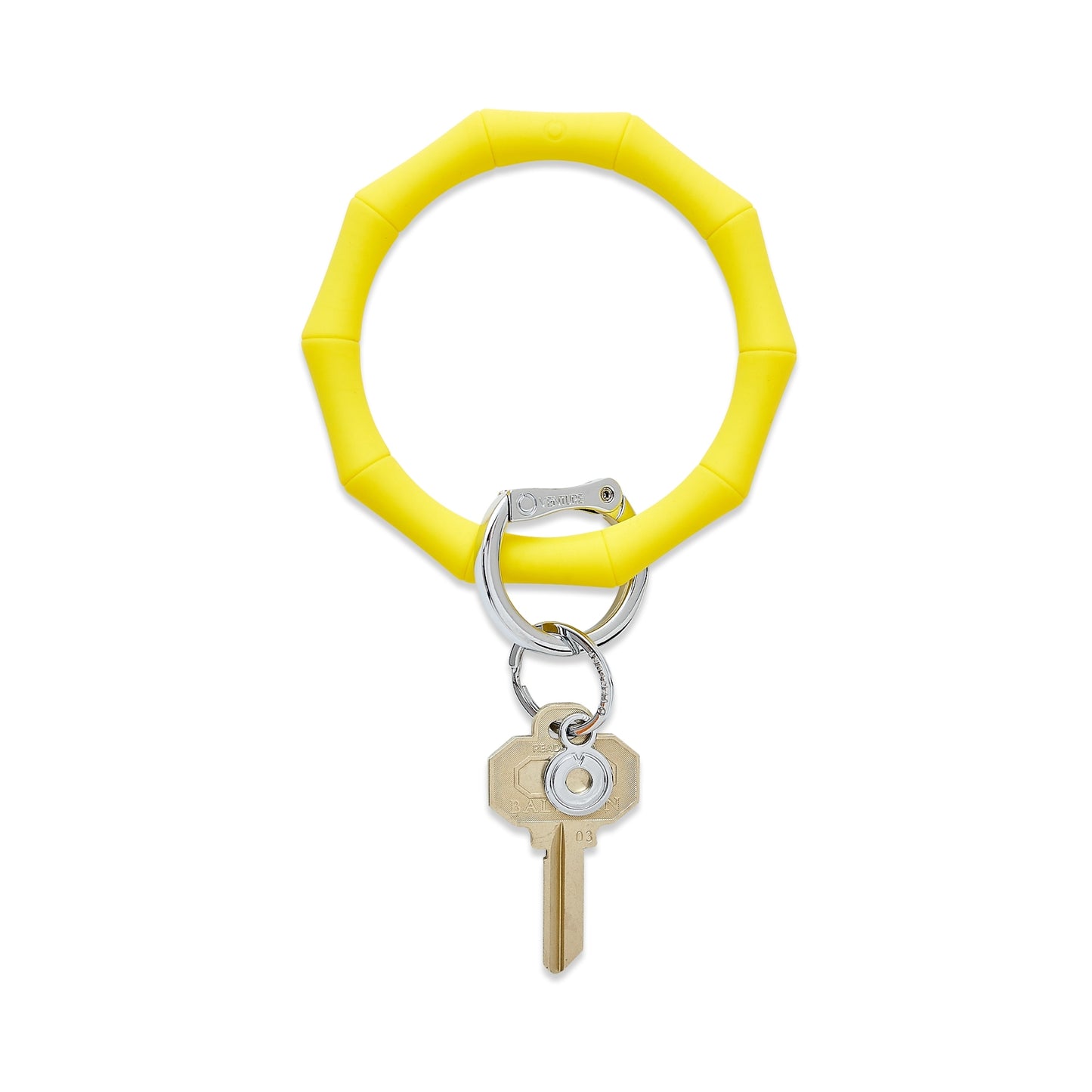 Bright yellow bamboo silicone big o key ring with silver hardware