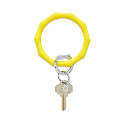 Bright yellow bamboo silicone big o key ring with silver hardware