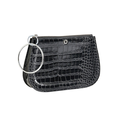 Back in Black Croc-Embossed With Silver Hardware - Big O Bracelet Bag - Oventure