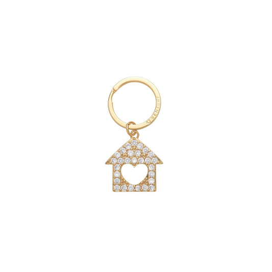 Home is where the heart is charm for keychain. Jeweled home with heart cutout on a split ring.