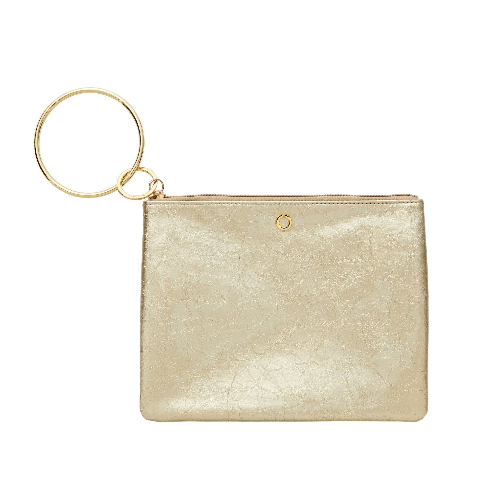 Gold Patent Leather bracelet pouch with metal gold key ring attached